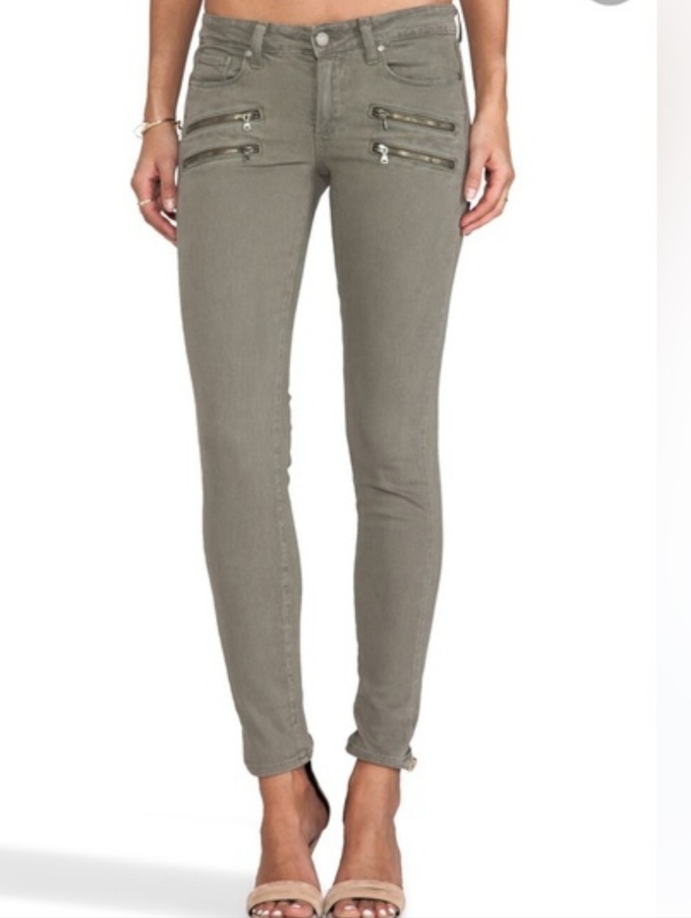 PAIGE Edgemont Ultra Skinny Moto Jeans Green Size 27